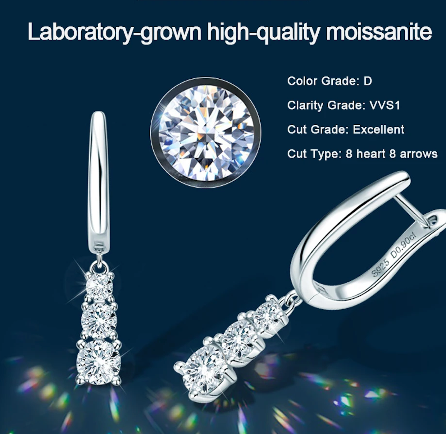 Full Moissanite Pendant Earrings for Women | S925 Sterling Sliver Earring