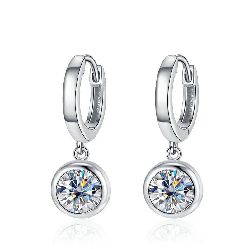 D VVS1 Round Moissanite Pendant Earrings for Women, Sparkling Fine jewelry S925 Sliver Plated White Gold Hoop Earring