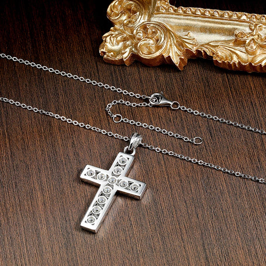 3.5mm Moissanite Cross Pendant Necklace, S925 Sterling Sliver Plated, 18k White Gold Fine Necklace for Women