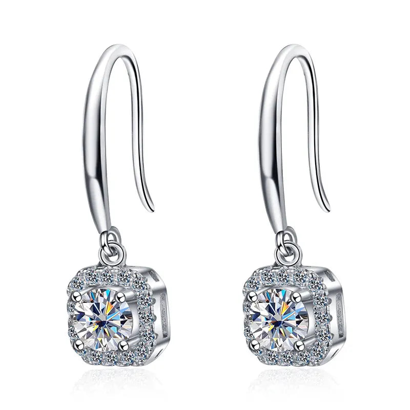 1CT Moissanite Earring, S925 Sterling Sliver Plated 18k White Gold Fine Jewelry Earrings For Woman