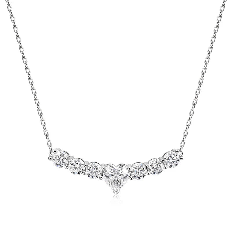 S925 Sterling Silver Moissanite Necklace, D Color VVS1 Lab Diamond Pendant Luxury Heart Necklace