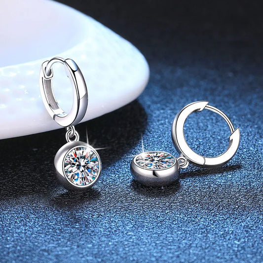 D VVS1 Round Moissanite Pendant Earrings for Women, Sparkling Fine jewelry S925 Sliver Plated White Gold Hoop Earring
