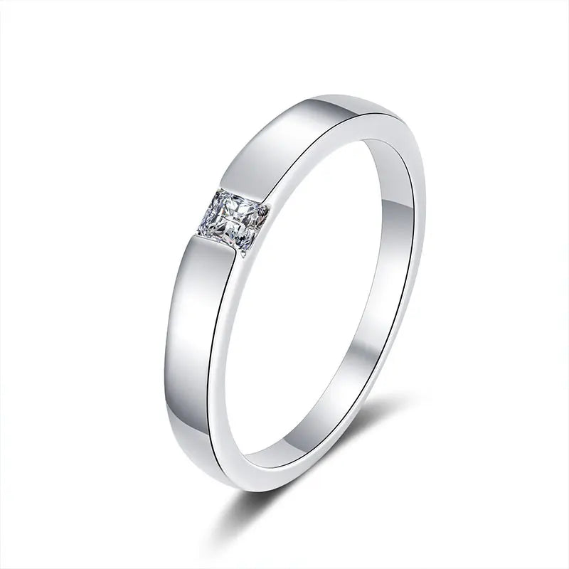 4mm Princess Cut Moissanite Ring, S925 Sterling Sliver Plated White Gold  Jewelry Rings For Women