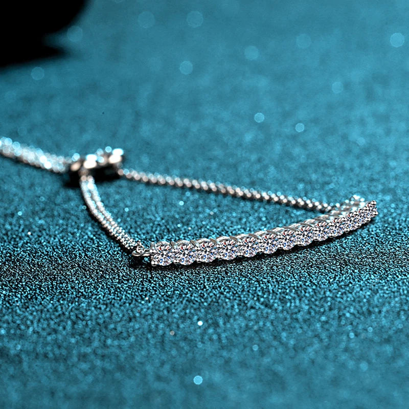 Moissanite Bracelet, 18K White Gold Plated Sterling Silver, D VVS1 Round Cut Lab Diamond Adjustable Chain for Women