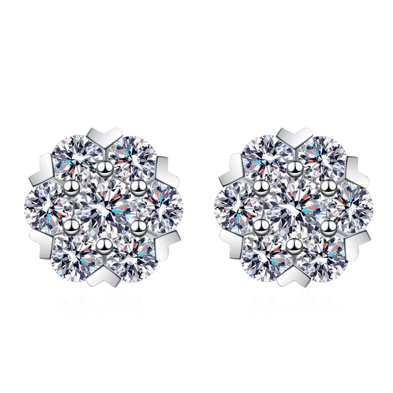 Moissanite Stud Earrings 0.5CT 1CT, White Gold Plated Sterling Silver, D VVS1 Lab Diamond Flower Ear Studs For Women