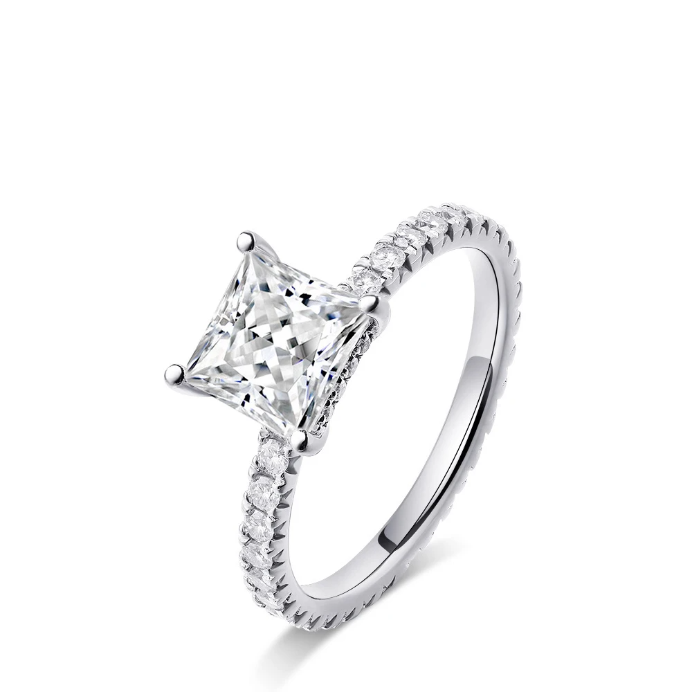 4.6CT Princess Cut All Moissanite Ring, Solid S925 Sterling Silver Engagement Wedding Lab Diamond Band