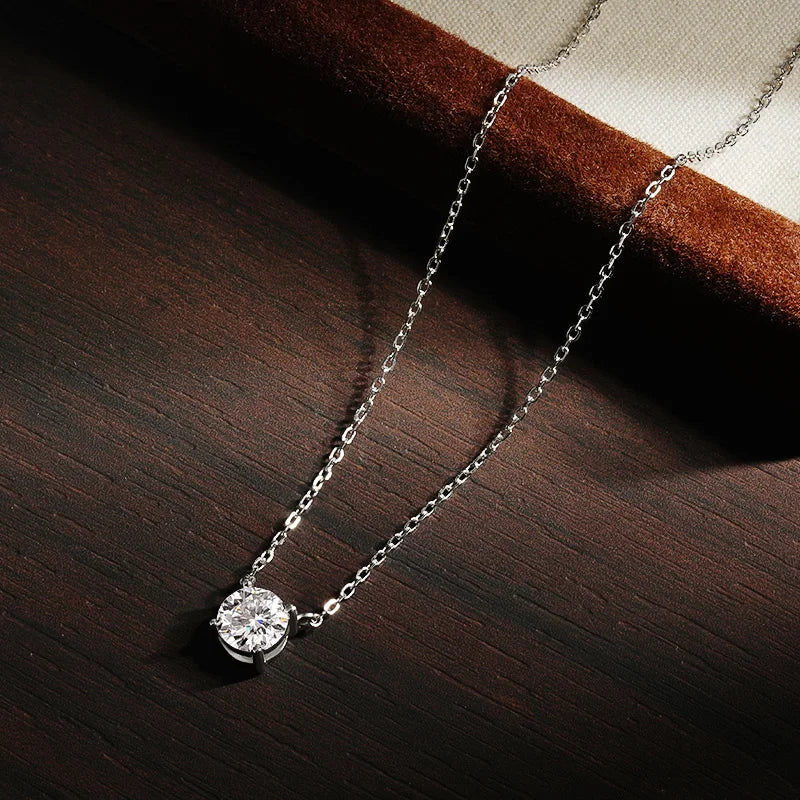 Moissanite Necklace for Women  | Solitaire Pendant S925 Silver Plated 18k Dainty Necklace