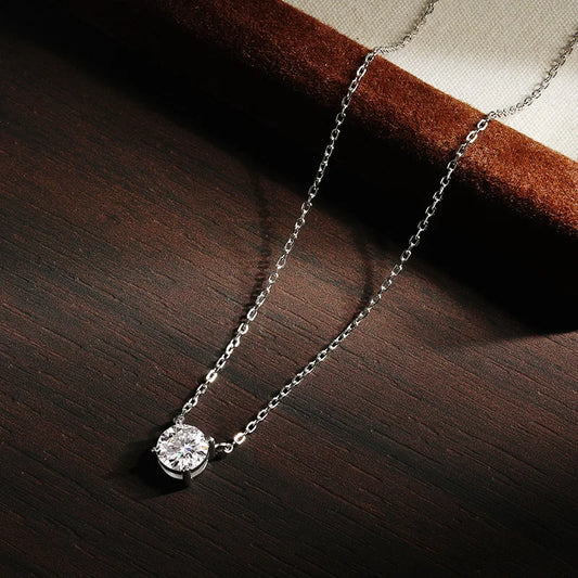 Moissanite Necklace for Women  | Solitaire Pendant S925 Silver Plated 18k Dainty Necklace