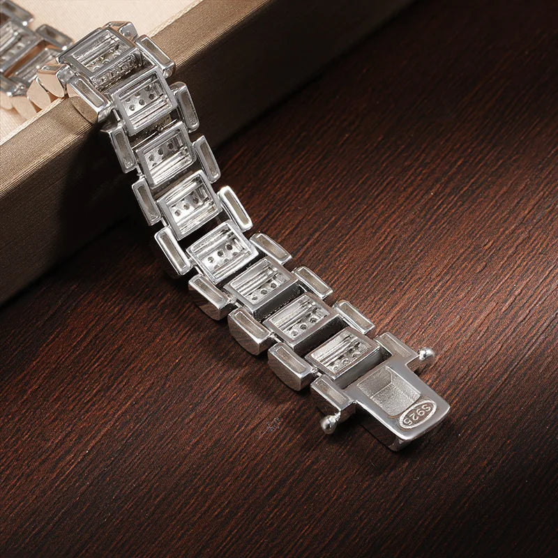10mm Moissanite Cuban Watch Bracelet | Full Diamond Solid S925 Silver Plated White Gold Tennis Bracelet for Women