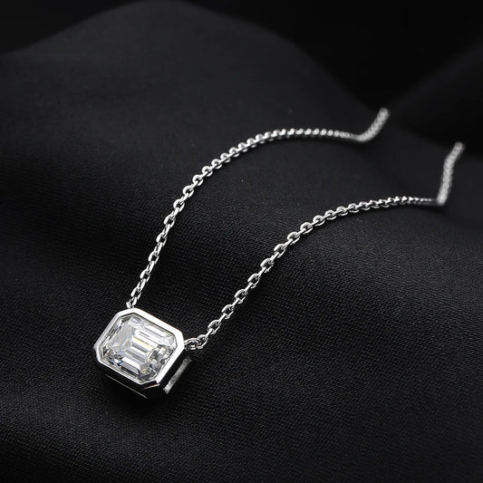 6*8mm 2CT Emerald Cut Moissanite Pendant Diamond, 100% S925 Sterling Silver Plated, 18k Gold Necklaces for Women