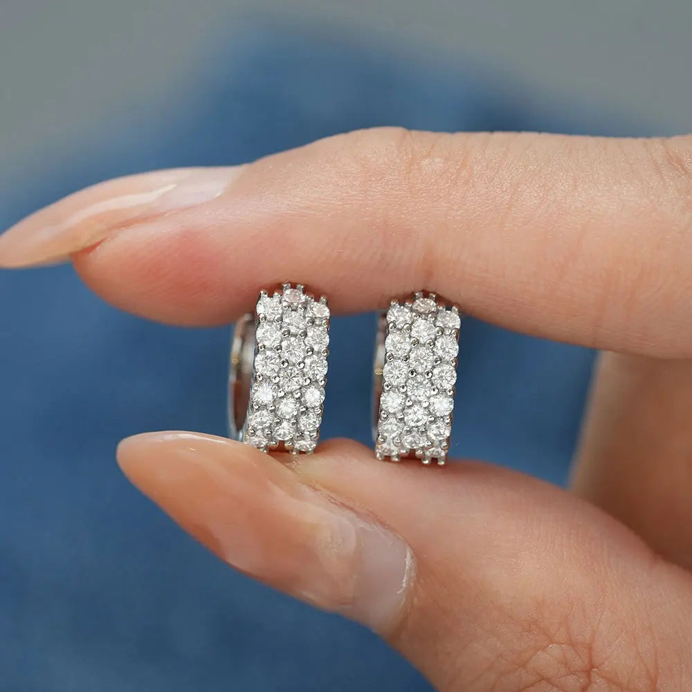 Moissanite Hoop Earrings for Women | S925 Sterling Silver Wedding Huggie Earrings