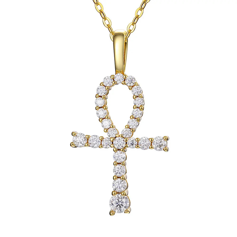 D VVS1 Moissanite Cross Pendant Necklace Full Diamond, Wedding Party Jewelry Rope Chain Necklaces for Women