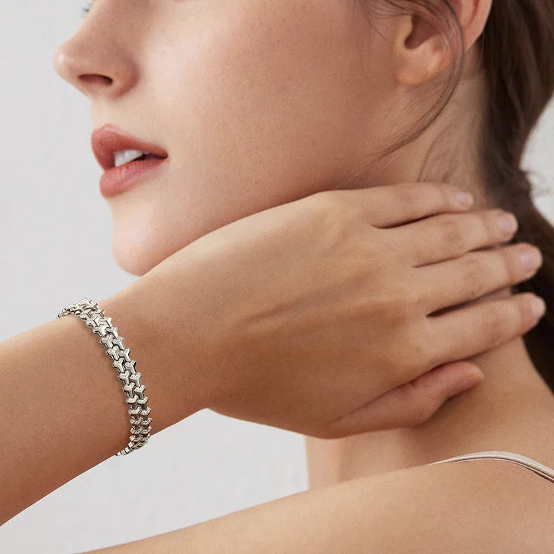 Moissanite Tennis Bracelet for Women | Solid S925 Sterling Silver Plated 18k White Gold 8.5mm Cuban Bracelet