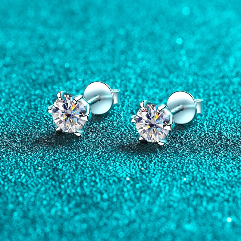 1ct Moissanite Earrings for Women | S925 Sterling Sliver Plated 18k White Gold Stud Earring