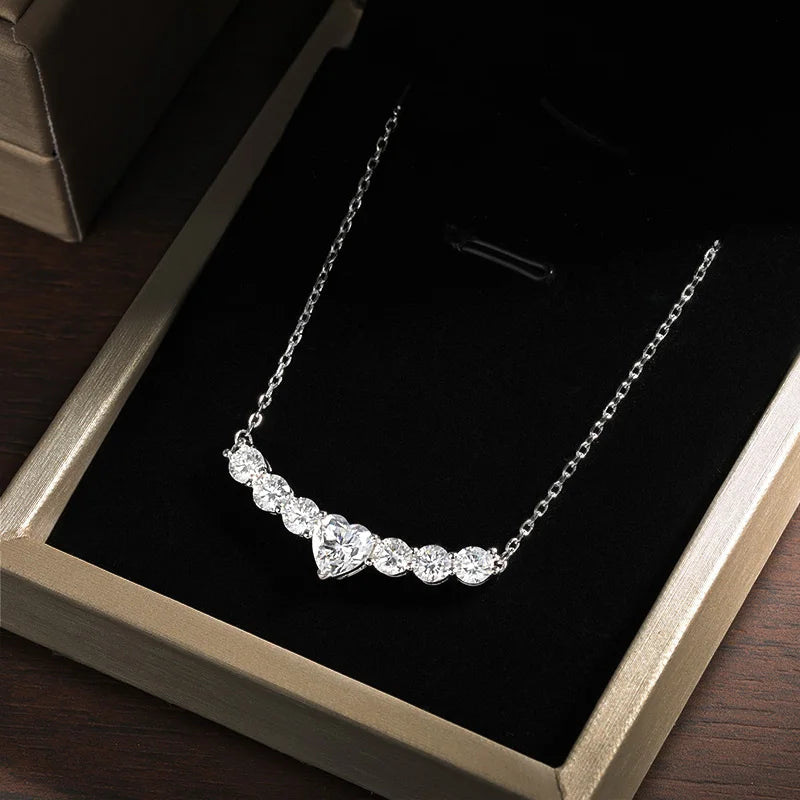 S925 Sterling Silver Moissanite Necklace, D Color VVS1 Lab Diamond Pendant Luxury Heart Necklace