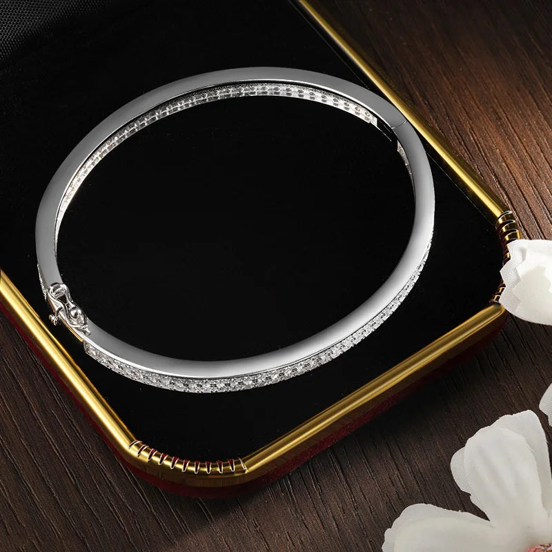 Moissanite Bangle Bracelets For Women | Full Diamond Elegant Classic S925 Sterling Silver