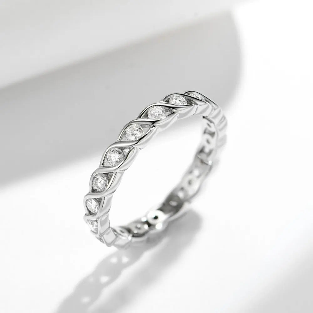 2mm Moissanite Ring, S925 Sterling Sliver, 18k Eternity Band Wedding Engagement Rings for Women