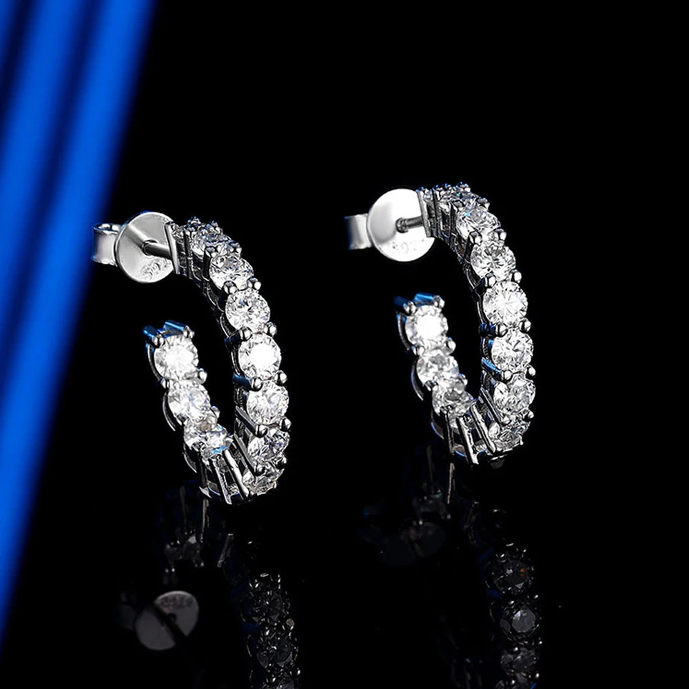 Moissanite Earrings | S925 Sterling Silver Plated 18k White Gold Fine Jewelry Earrings for Women