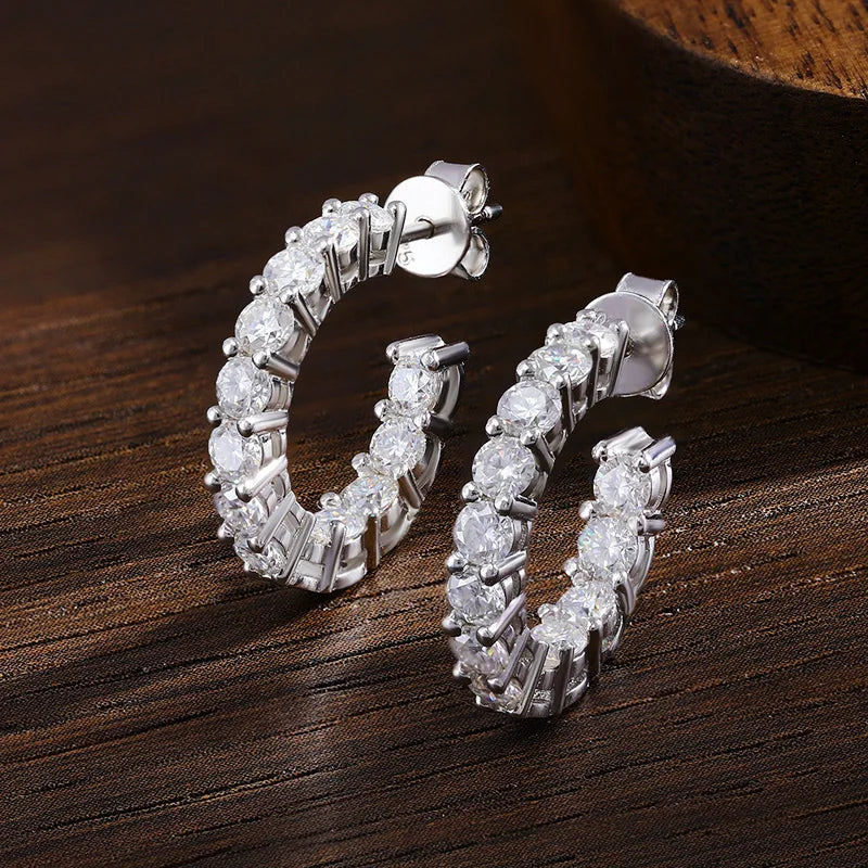 Moissanite Earrings | S925 Sterling Silver Plated 18k White Gold Fine Jewelry Earrings for Women