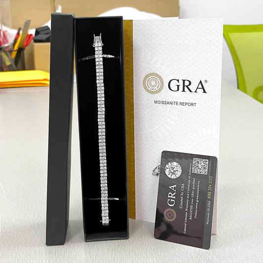 Double Row Moissanite Tennis Bracelet | 3mm White Gold Plated Sterling Silver Bracelet For Women