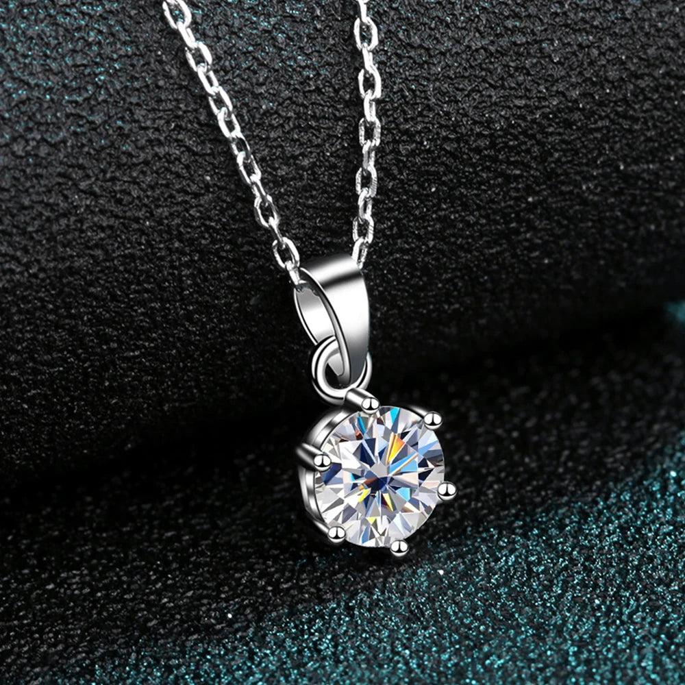 1CT 2CT Moissanite Necklace for Women, 925 Sterling Sliver Plated White Gold Diamond Necklace