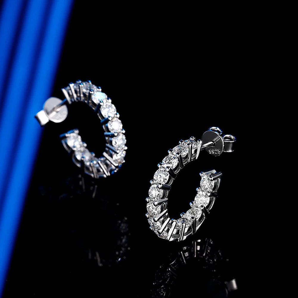 Moissanite Earrings | S925 Sterling Silver Plated 18k White Gold Fine Jewelry Earrings for Women
