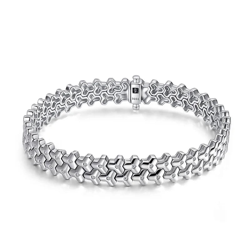 Moissanite Tennis Bracelet for Women | Solid S925 Sterling Silver Plated 18k White Gold 8.5mm Cuban Bracelet