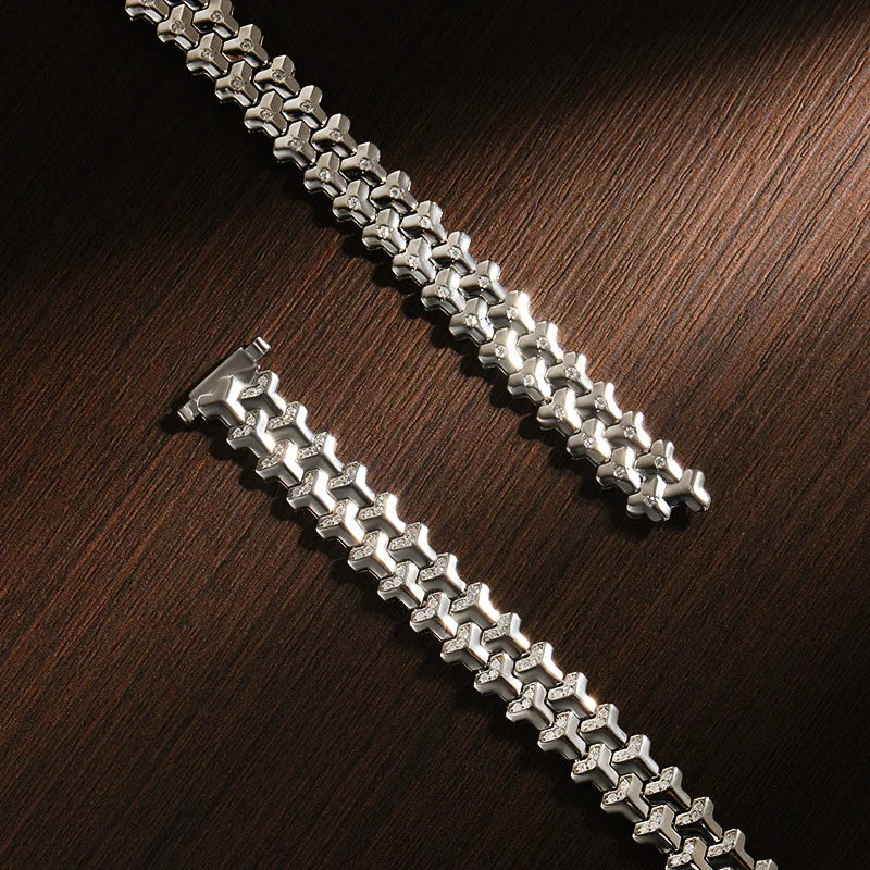 Moissanite Tennis Bracelet for Women | Solid S925 Sterling Silver Plated 18k White Gold 8.5mm Cuban Bracelet