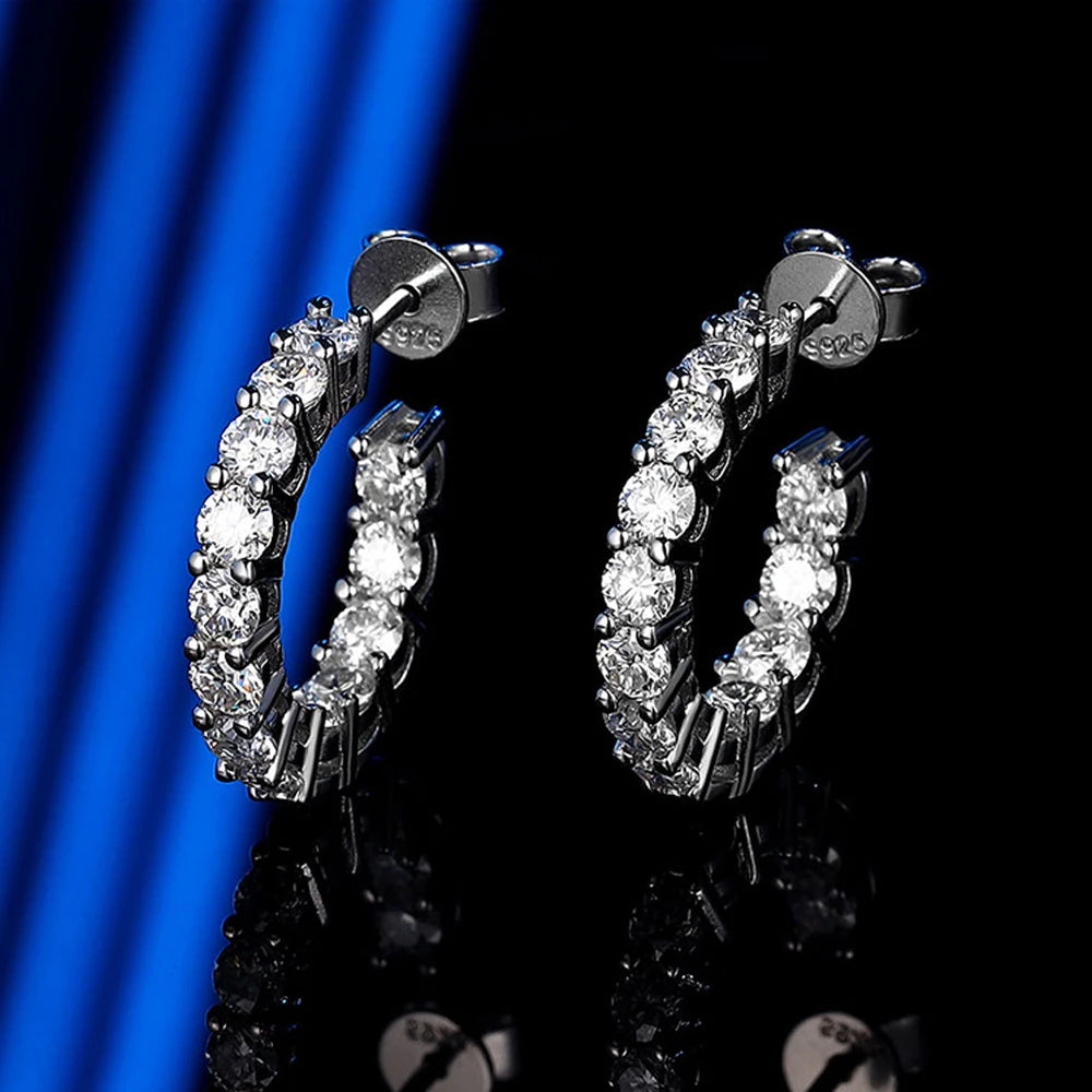 Moissanite Earrings | S925 Sterling Silver Plated 18k White Gold Fine Jewelry Earrings for Women