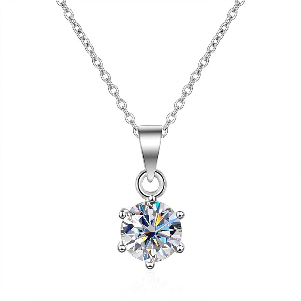 1CT 2CT Moissanite Necklace for Women, 925 Sterling Sliver Plated White Gold Diamond Necklace