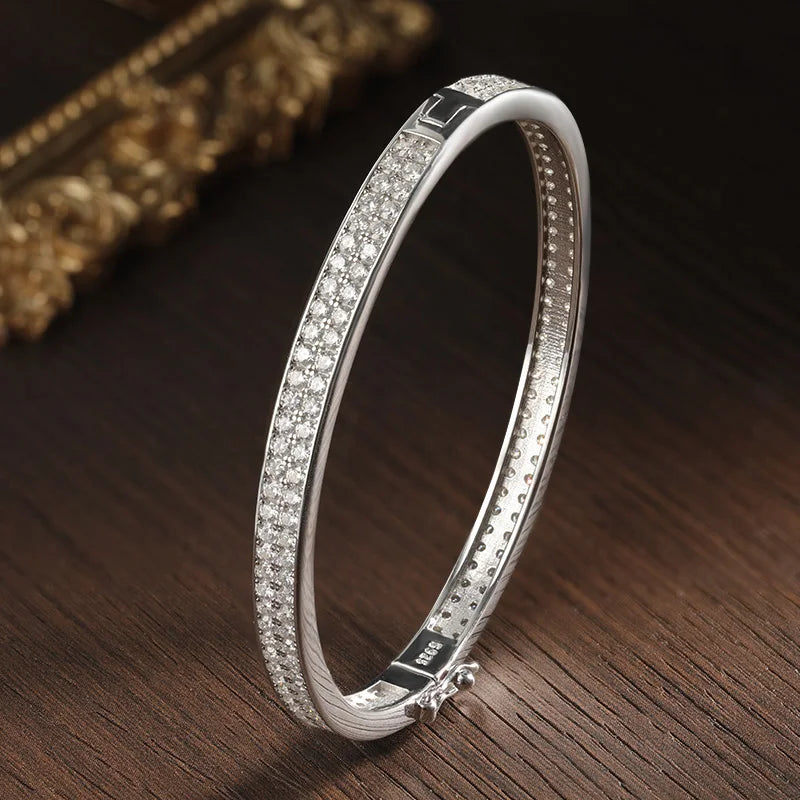Moissanite Bangle Bracelets For Women | Full Diamond Elegant Classic S925 Sterling Silver