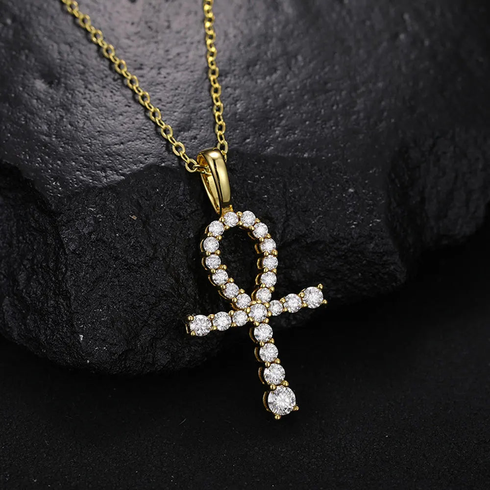 D VVS1 Moissanite Cross Pendant Necklace Full Diamond, Wedding Party Jewelry Rope Chain Necklaces for Women