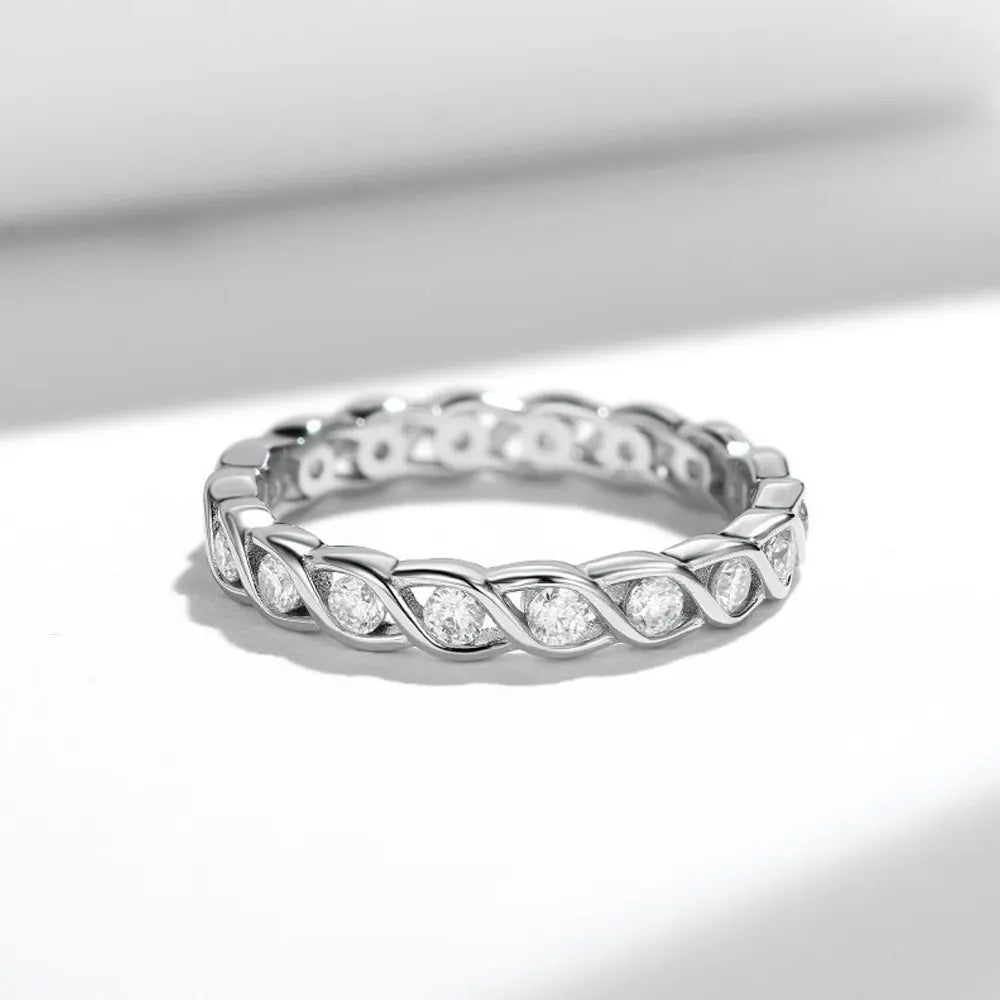 2mm Moissanite Ring, S925 Sterling Sliver, 18k Eternity Band Wedding Engagement Rings for Women