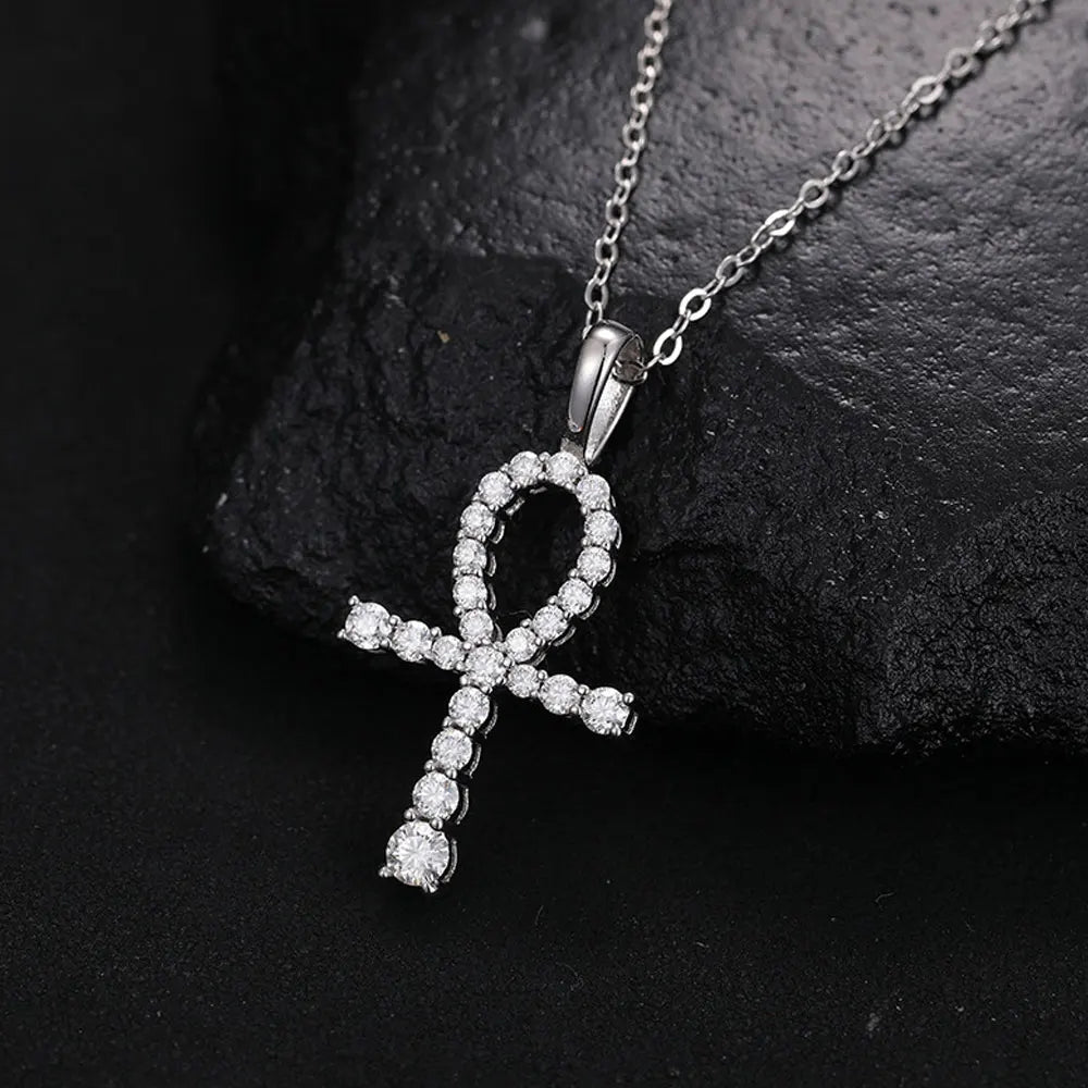 D VVS1 Moissanite Cross Pendant Necklace Full Diamond, Wedding Party Jewelry Rope Chain Necklaces for Women