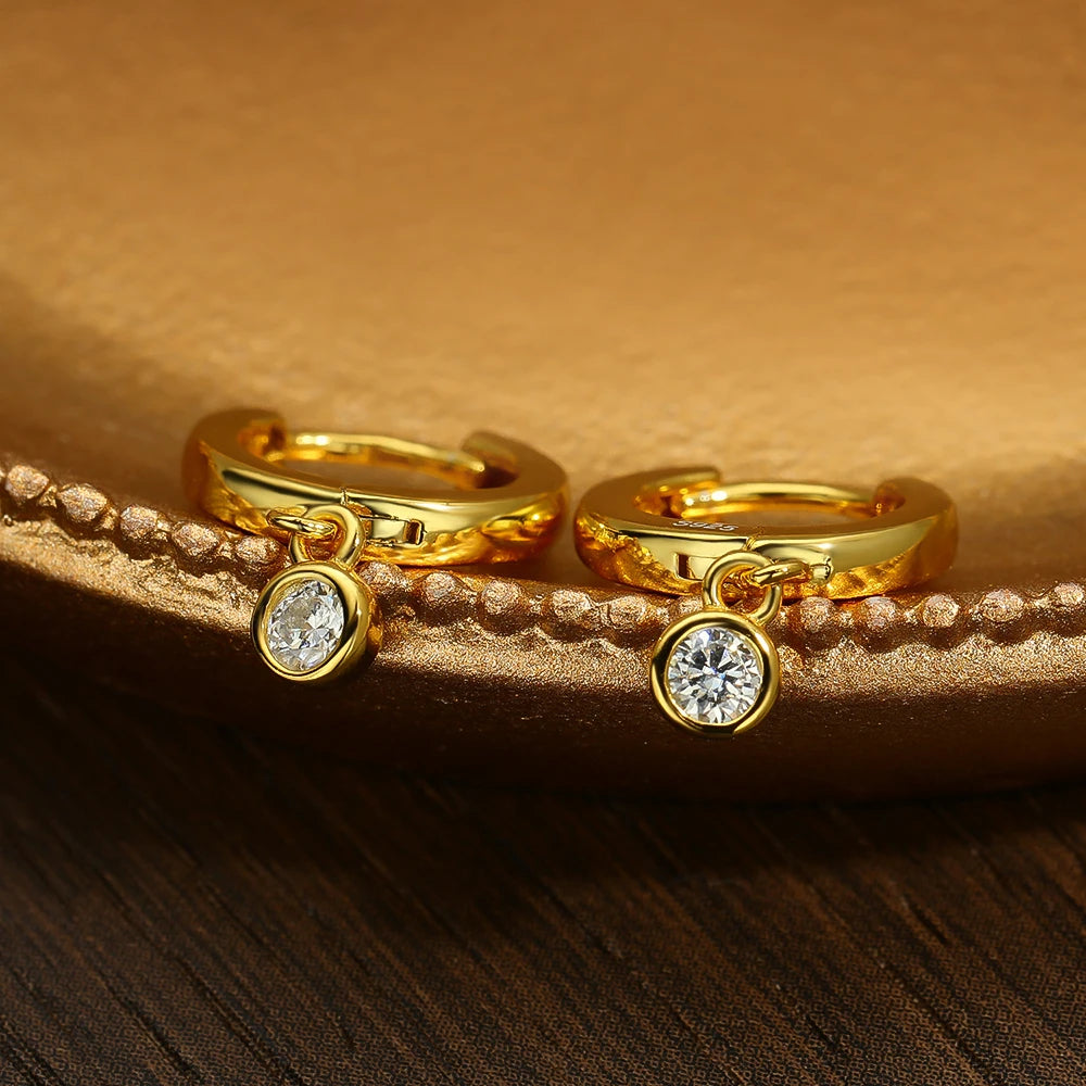 D VVS1 Round Moissanite Pendant Earrings for Women, Sparkling Fine jewelry S925 Sliver Plated White Gold Hoop Earring