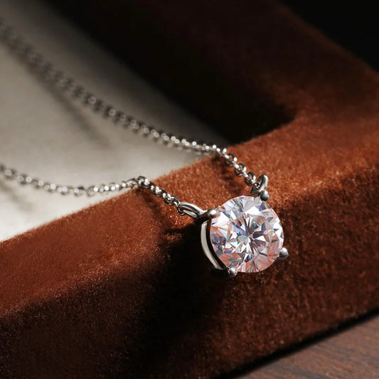 Moissanite Necklace for Women  | Solitaire Pendant S925 Silver Plated 18k Dainty Necklace