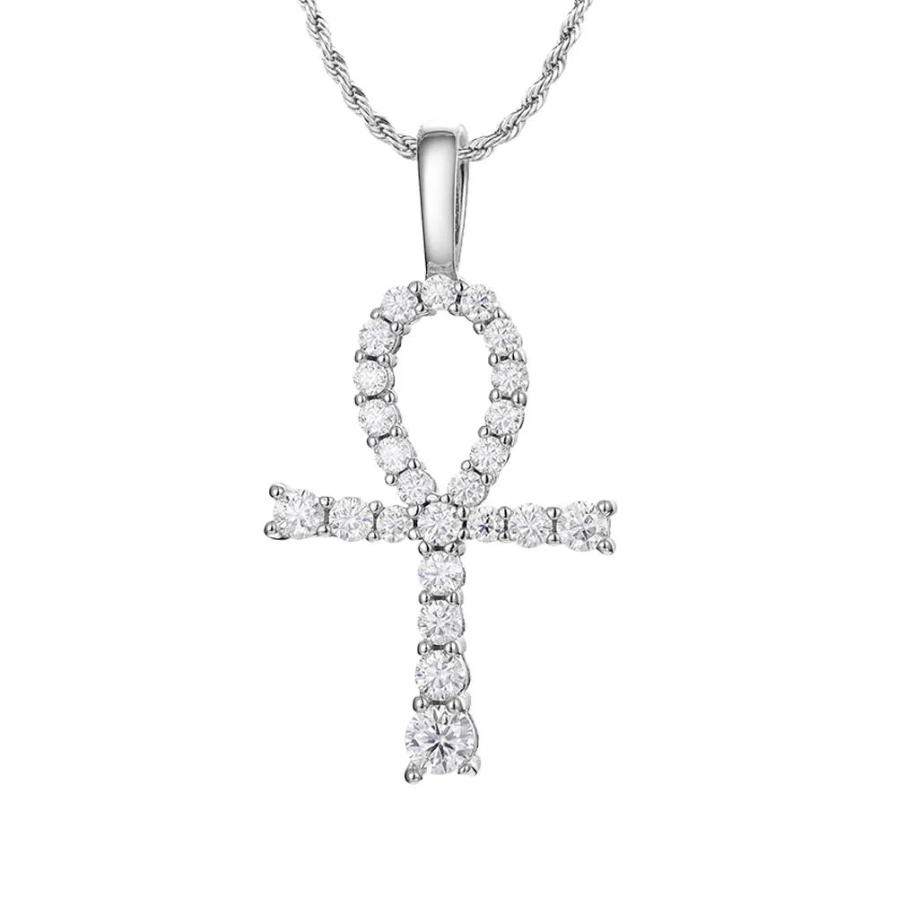 D VVS1 Moissanite Cross Pendant Necklace Full Diamond, Wedding Party Jewelry Rope Chain Necklaces for Women
