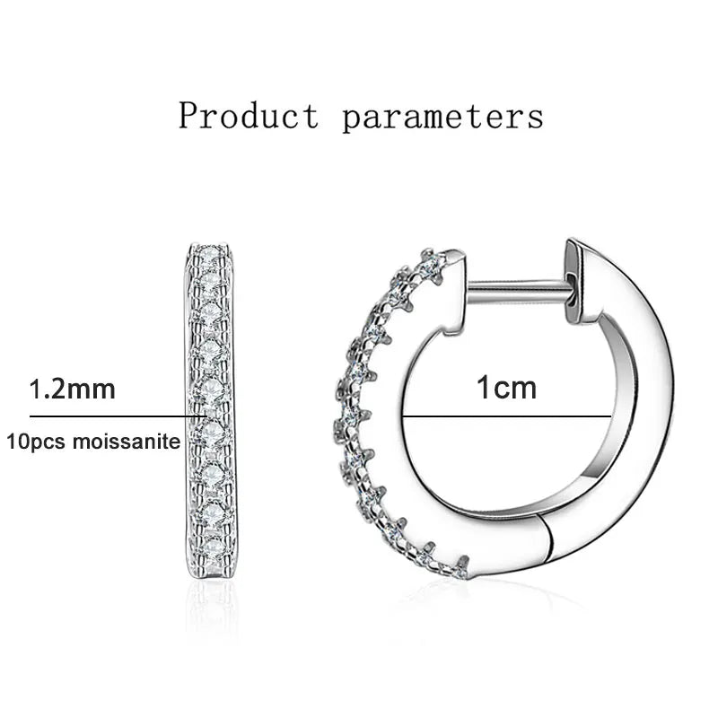 Moissanite Hoop Earrings for Women | S925 Sterling Silver Wedding Huggie Earrings