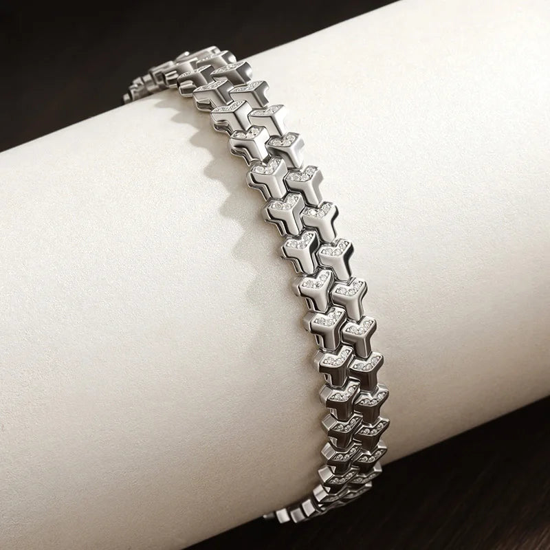 Moissanite Tennis Bracelet for Women | Solid S925 Sterling Silver Plated 18k White Gold 8.5mm Cuban Bracelet