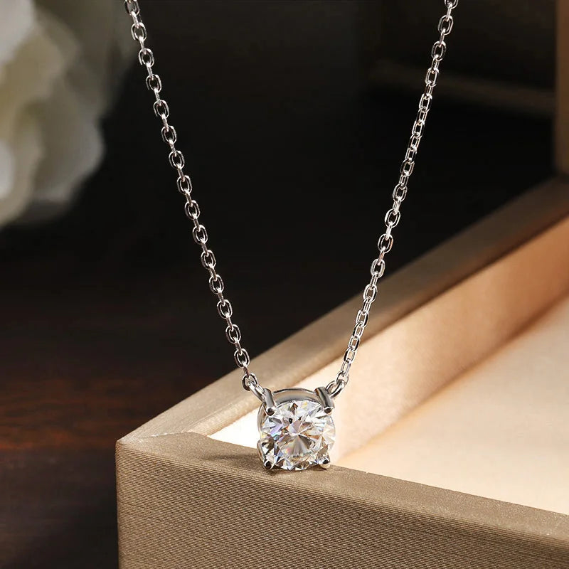 Moissanite Necklace for Women  | Solitaire Pendant S925 Silver Plated 18k Dainty Necklace