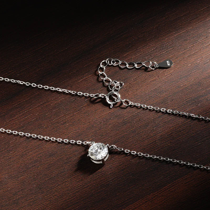 Moissanite Necklace for Women  | Solitaire Pendant S925 Silver Plated 18k Dainty Necklace