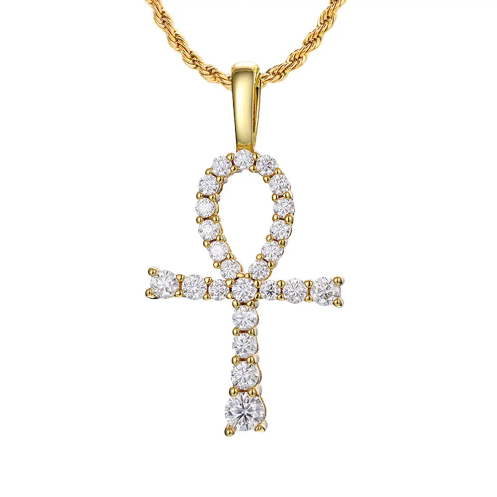 D VVS1 Moissanite Cross Pendant Necklace Full Diamond, Wedding Party Jewelry Rope Chain Necklaces for Women
