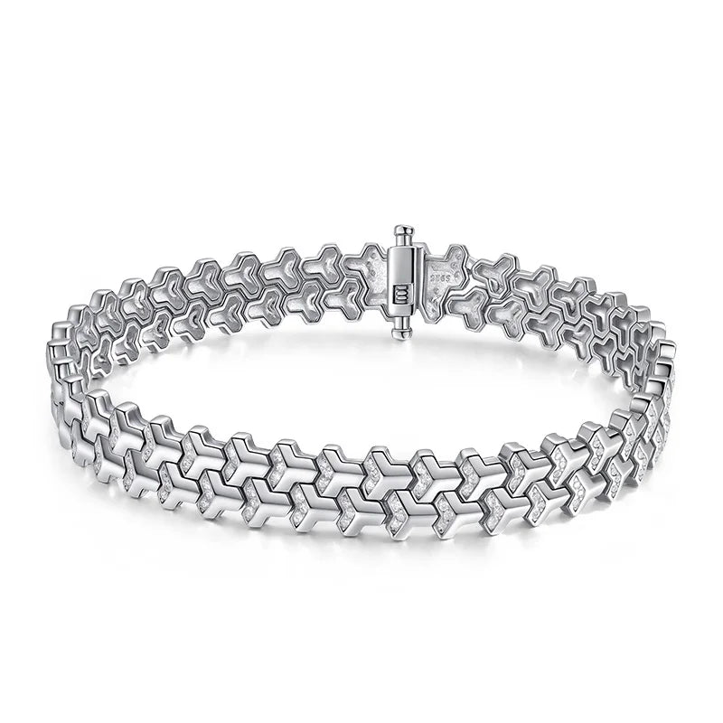 Moissanite Tennis Bracelet for Women | Solid S925 Sterling Silver Plated 18k White Gold 8.5mm Cuban Bracelet