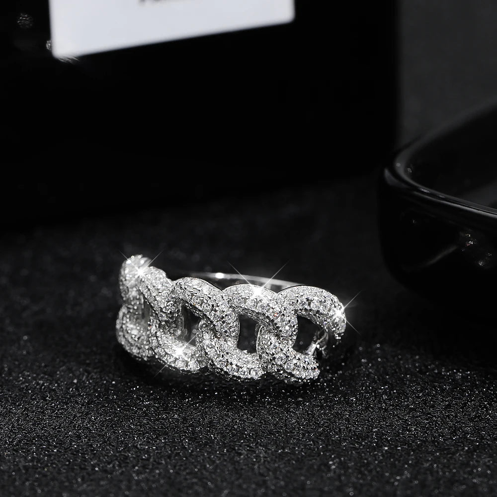 8mm Full Moissanite Cuban Ring | S925 Sterling Sliver Plated 18k Eternity Band