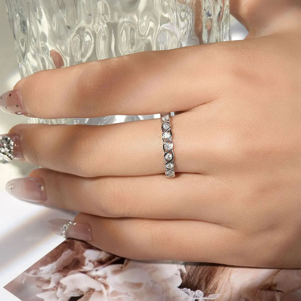 2mm Moissanite Ring, S925 Sterling Sliver, 18k Eternity Band Wedding Engagement Rings for Women