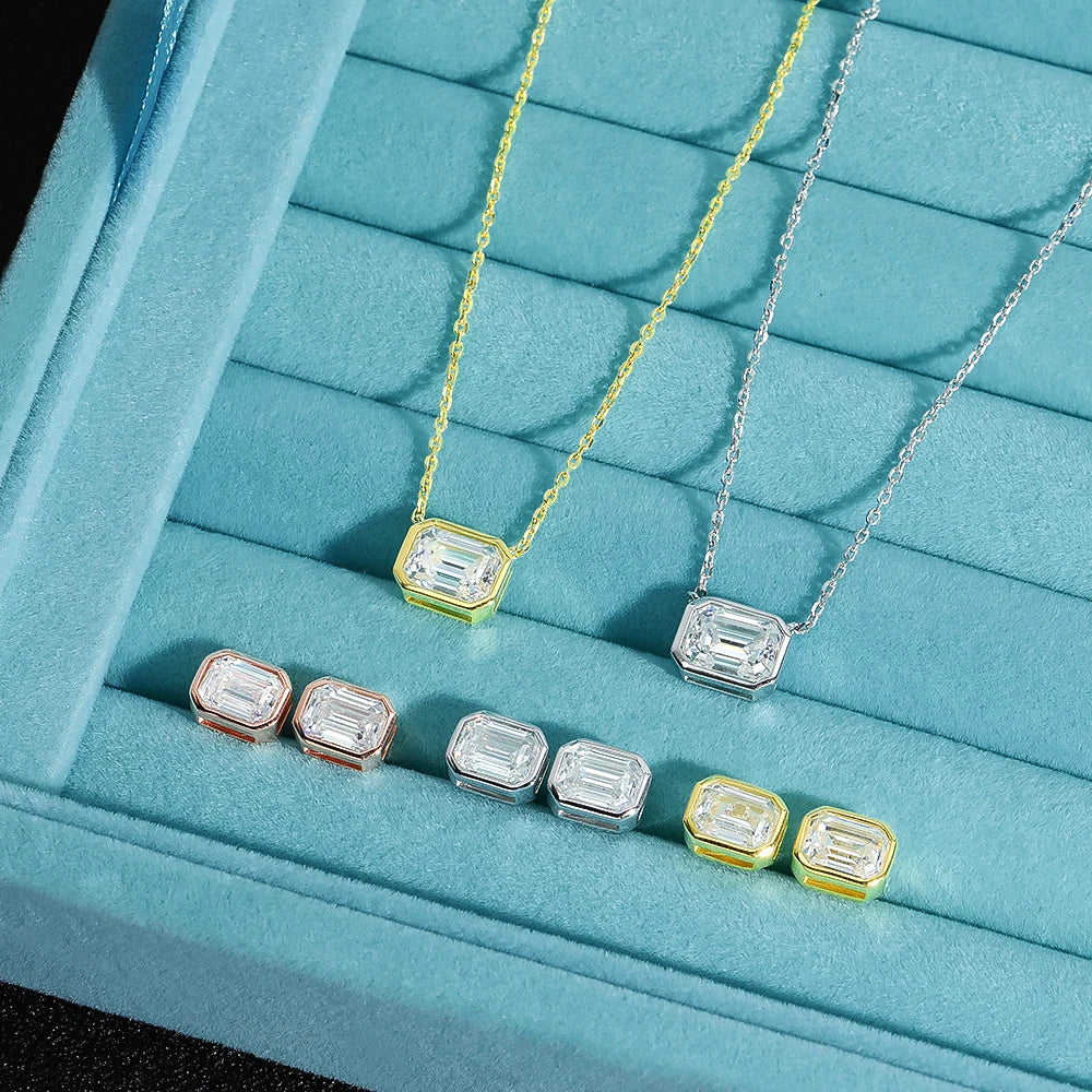 6*8mm 2CT Emerald Cut Moissanite Pendant Diamond, 100% S925 Sterling Silver Plated, 18k Gold Necklaces for Women