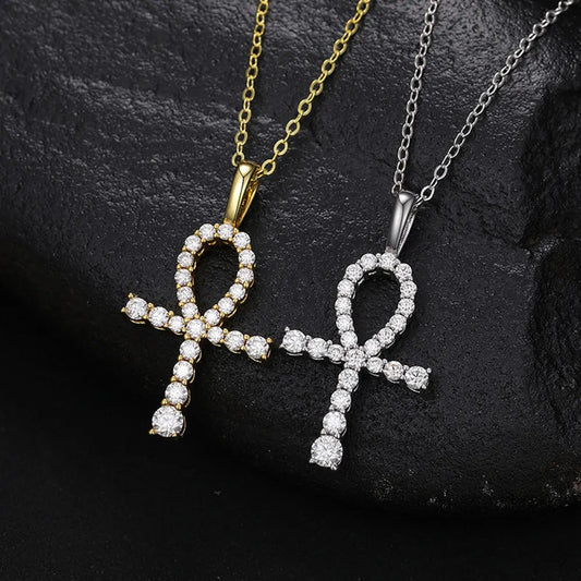 D VVS1 Moissanite Cross Pendant Necklace Full Diamond, Wedding Party Jewelry Rope Chain Necklaces for Women