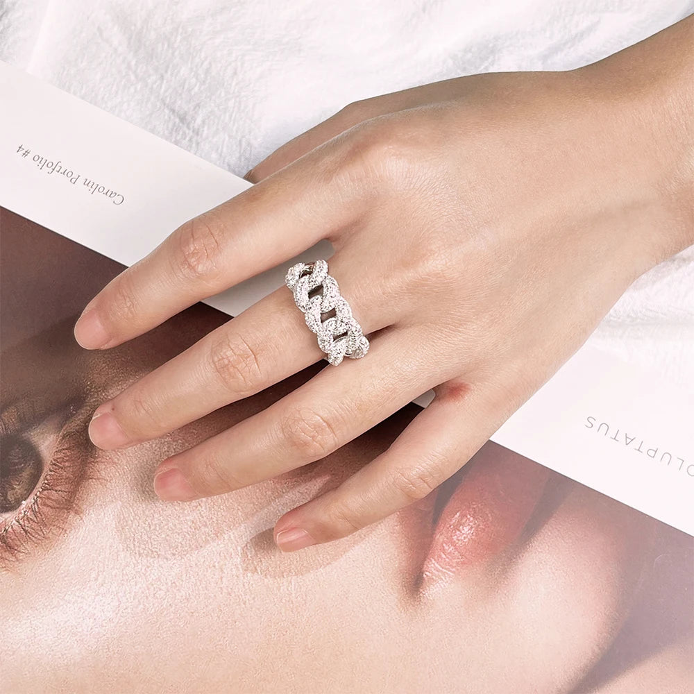 8mm Full Moissanite Cuban Ring | S925 Sterling Sliver Plated 18k Eternity Band