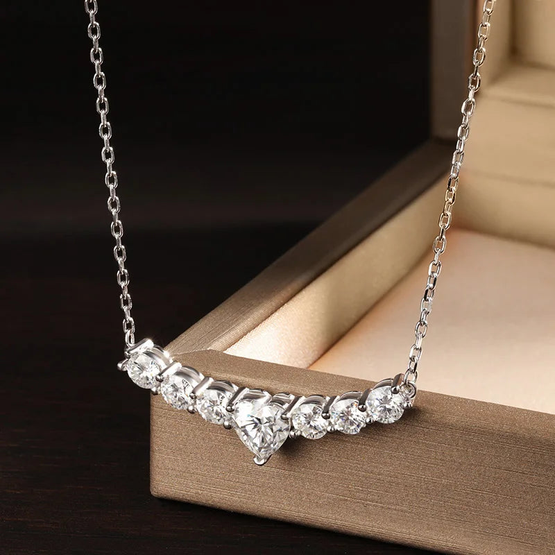 S925 Sterling Silver Moissanite Necklace, D Color VVS1 Lab Diamond Pendant Luxury Heart Necklace
