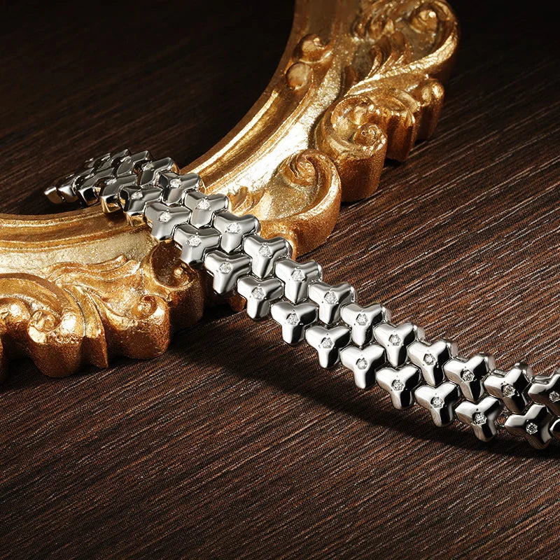 Moissanite Tennis Bracelet for Women | Solid S925 Sterling Silver Plated 18k White Gold 8.5mm Cuban Bracelet